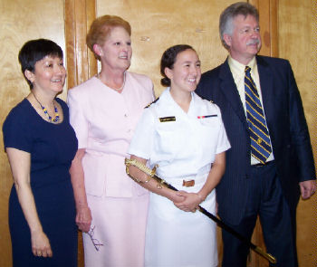 Connie Stimpert, Diane Clark, Sian Stimpert holding sword, Ron Stimpert